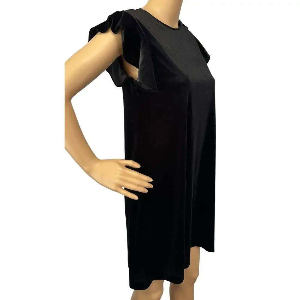 Jude Connally Flutter Sleeve Velvet Velour Dress Black Size XS
